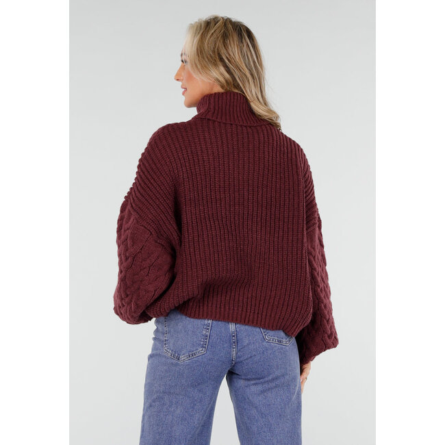 Bordeaux Strickpullover mit weitem Ärmel