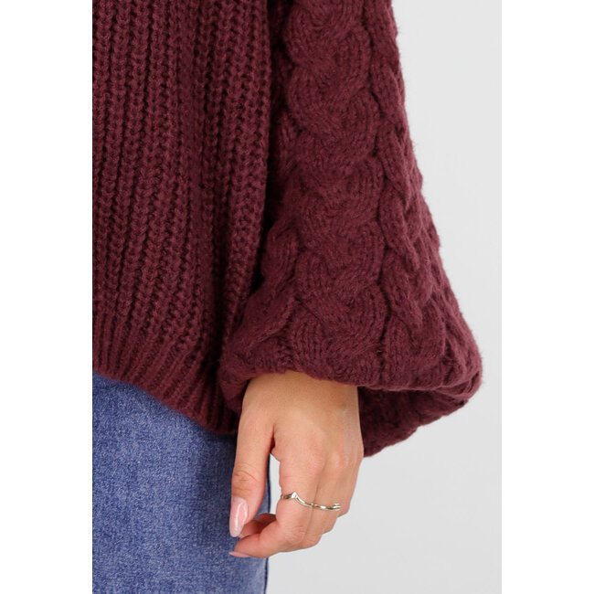 Bordeaux Strickpullover mit weitem Ärmel