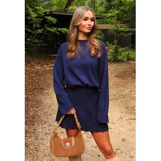 Blaues Stretch-Strick-Set mit Rock