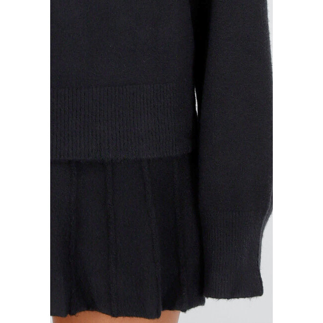 Schwarzes 2-teiliges Strick-Set mit Pullover und Rock