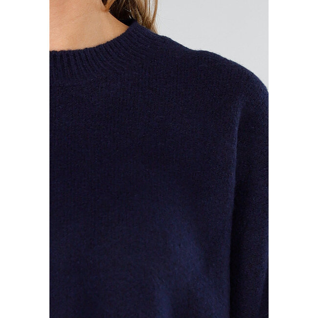 Dunkelblaues 2-teiliges Strick-Set mit Pullover und Rock