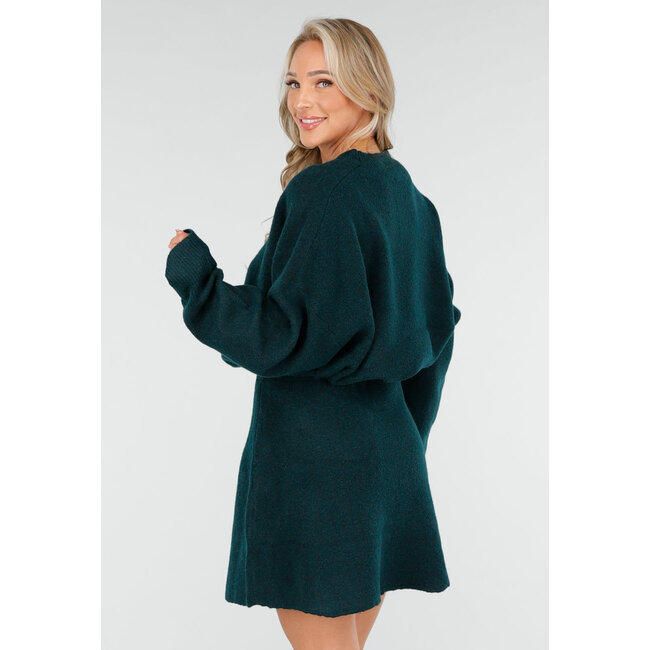 Grünes Strick-2-teiliges Set mit Pullover und Rock