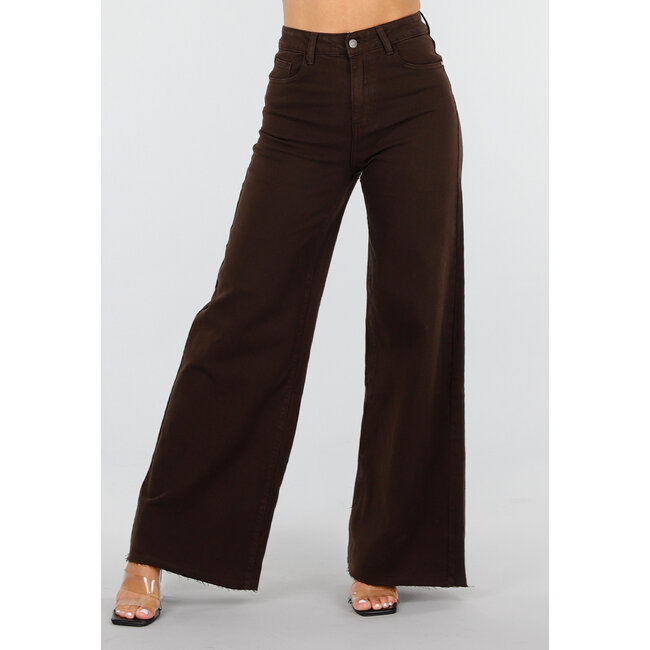 Braune Wide Leg Jeans mit ausgefranstem Saum