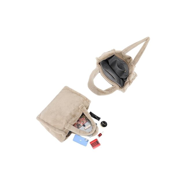Beige Shopper Bag mit weicher Kunstfellstruktur