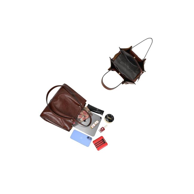 Braune Einkaufstasche mit langen Schulterriemen und Falten