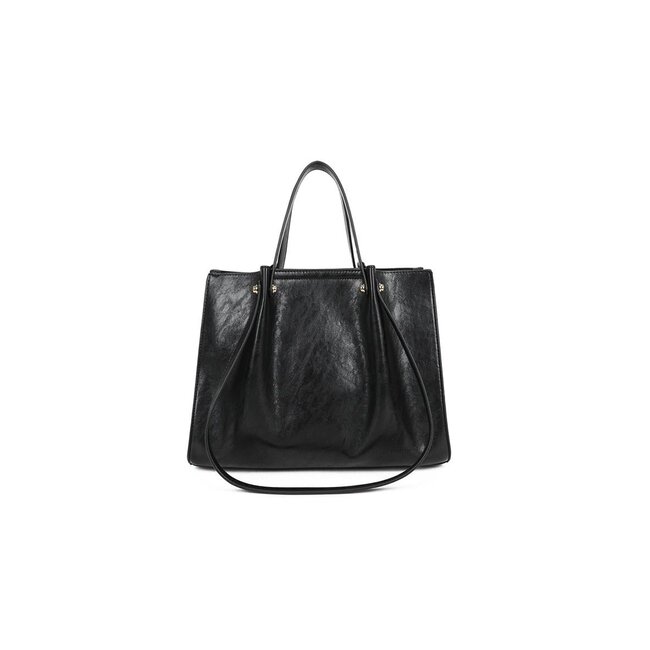 Schwarze Einkaufstasche mit doppelten Schulterriemen und Faltenbildung