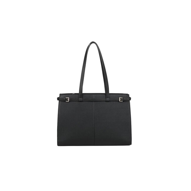 Schwarze Einkaufstasche mit doppelten Schulterriemen und Reißverschlusstasche