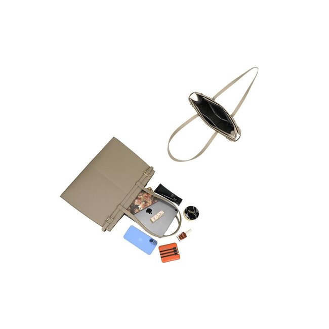 Beige Shopper mit doppelten Schulterriemen