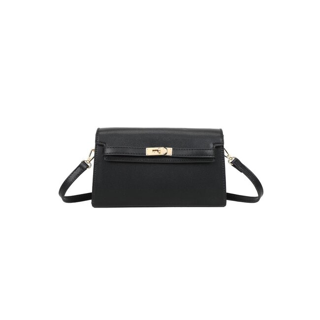Schwarze Umhängetasche mit goldfarbenem Verschluss