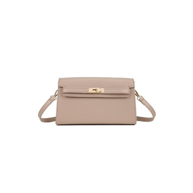 Beige Shoulder Bag mit Goldfarbenem Riemenverschluss