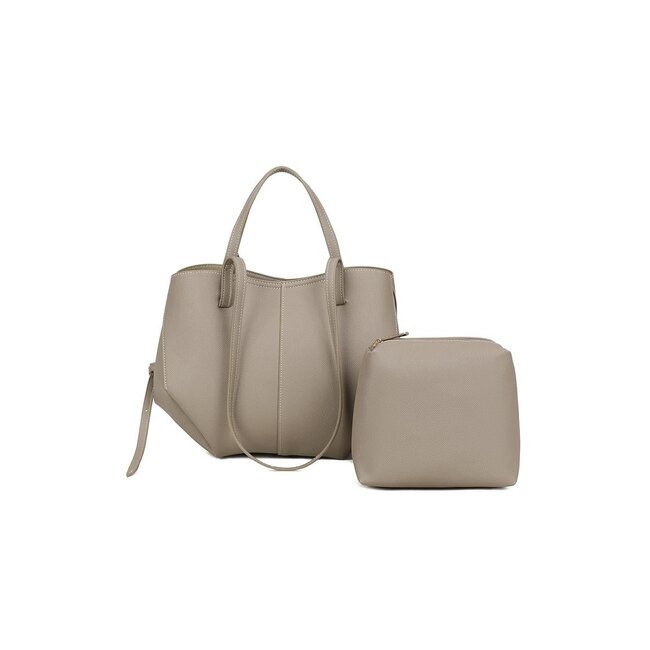 Beige Handtasche aus Kunstleder mit Kulturbeutel