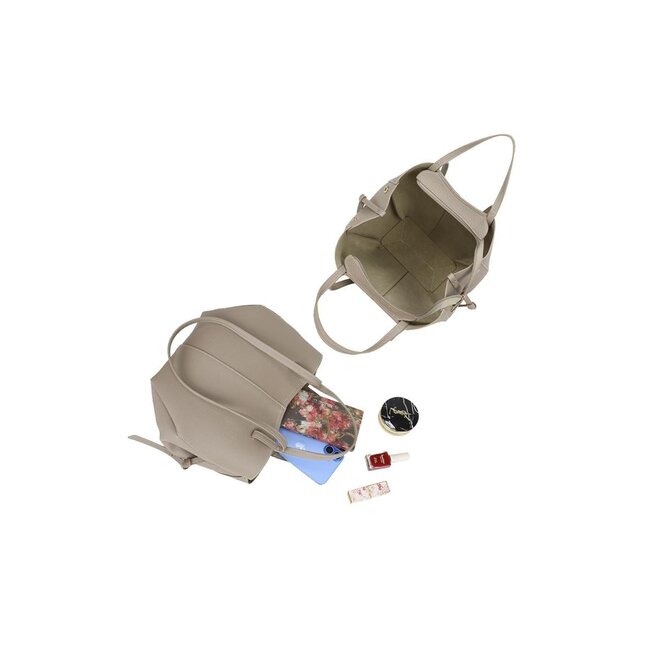 Beige Handtasche aus Kunstleder mit Kulturbeutel