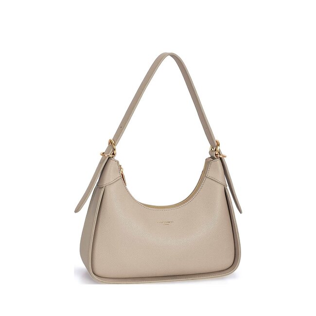 Beige Schultertasche aus strukturiertem Leder mit verstellbarem Riemen und goldfarbenem Reißverschluss