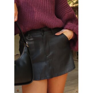 Redial Jeans Schwarzer Hosenrock in Lederoptik