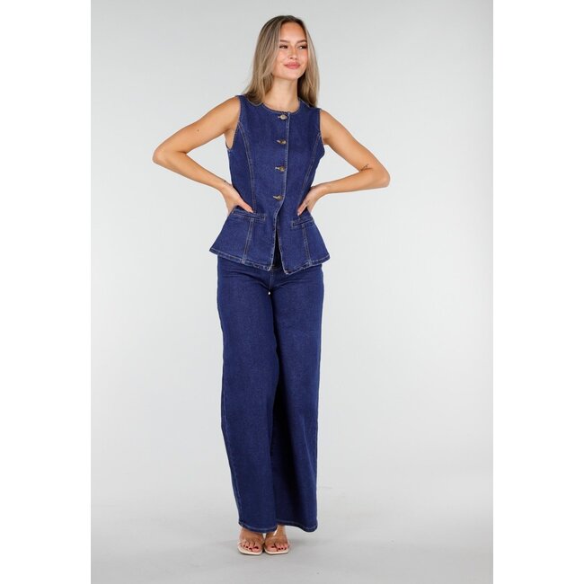 Hoch taillierte Jeans mit weitem Bein in Blau