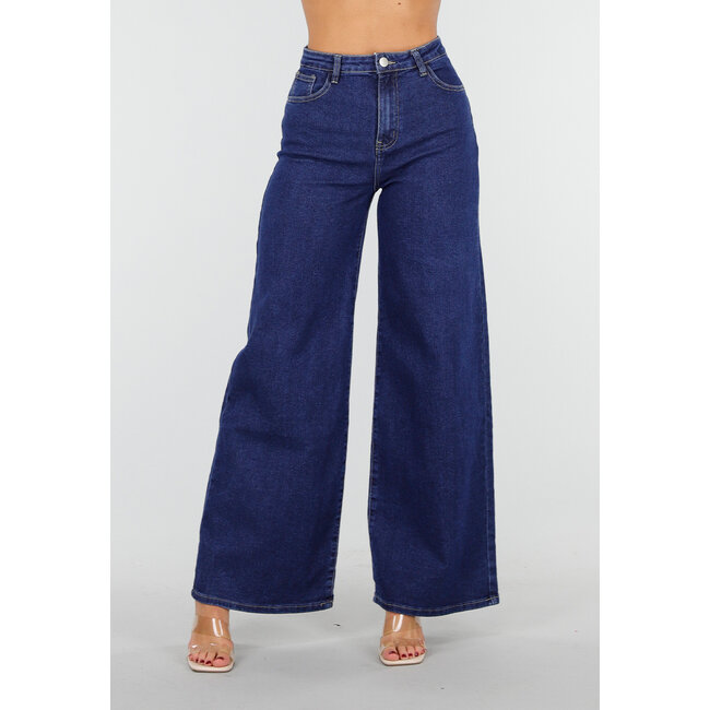 Hoch taillierte Jeans mit weitem Bein in Blau