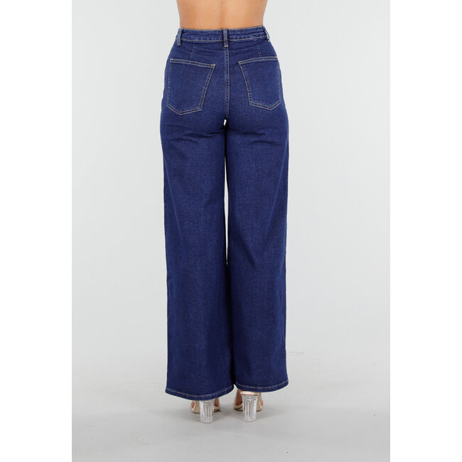 Hoch taillierte Jeans mit weitem Bein in Blau