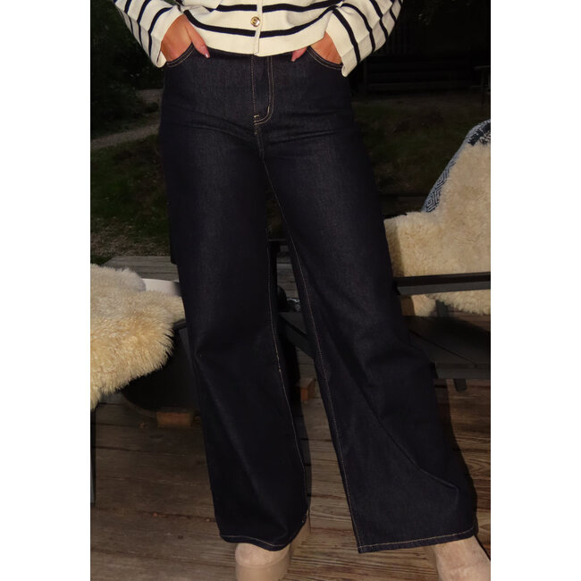 Redial Jeans Hoch taillierte Stretchjeans mit weitem Bein in Dunkelblau