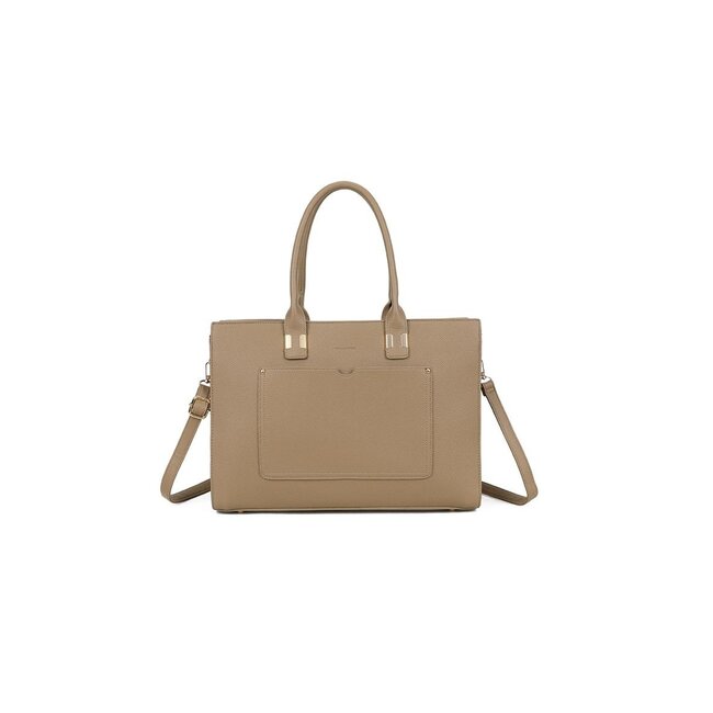 Beige Laptop-Tasche mit zwei Griffen und abnehmbarem Schultergurt