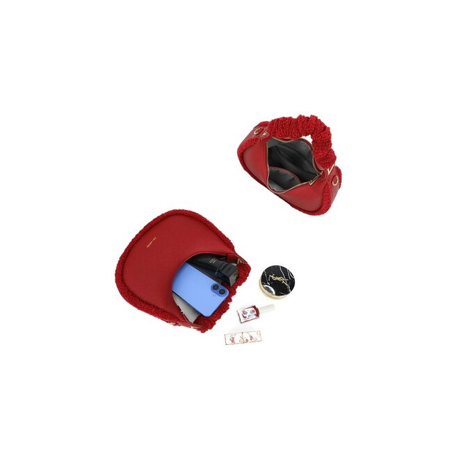 Rote Teddy-Look-Halbmond-Handtasche mit abnehmbarem Schulterriemen