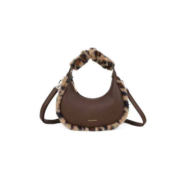 Braune Handtasche mit Pantherprint-Felloptik und abnehmbarem Schulterriemen