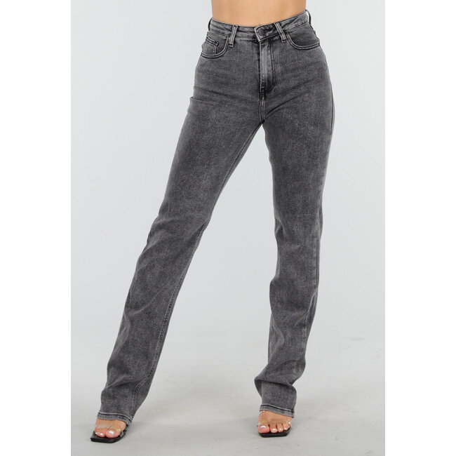 Graue High Waist Straight Leg Stretch Jeans mit dezenter Waschung