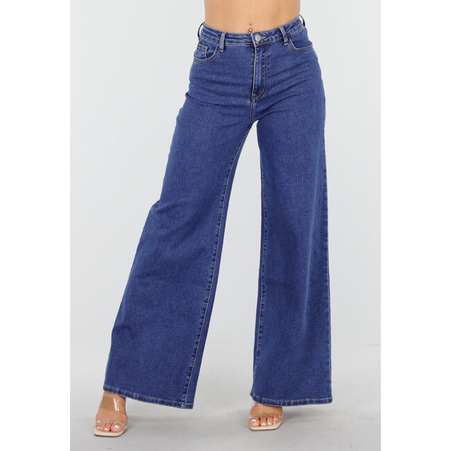 Blaue Jeans mit hoher Taille und weitem, geradem Bein