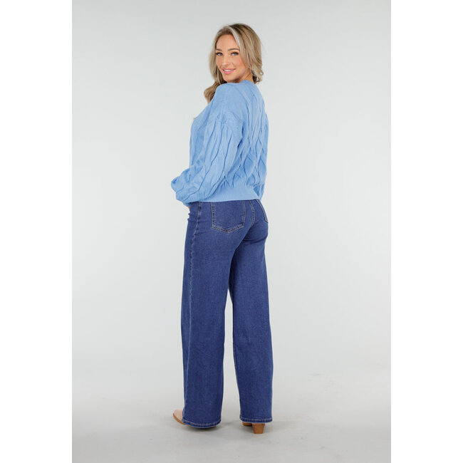 Blaue Jeans mit hoher Taille und weitem, geradem Bein