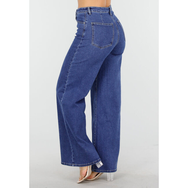 Blaue Jeans mit hoher Taille und weitem, geradem Bein