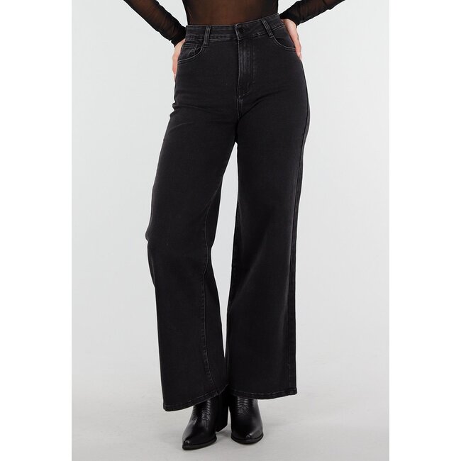 Schwarze High-Waist-Jeans mit weitem Bein und geradem Schnitt