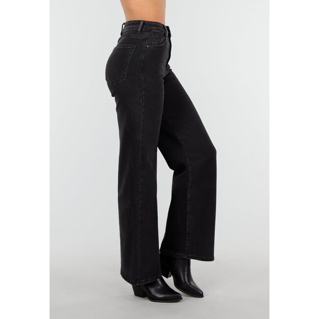 Schwarze High-Waist-Jeans mit weitem Bein und geradem Schnitt