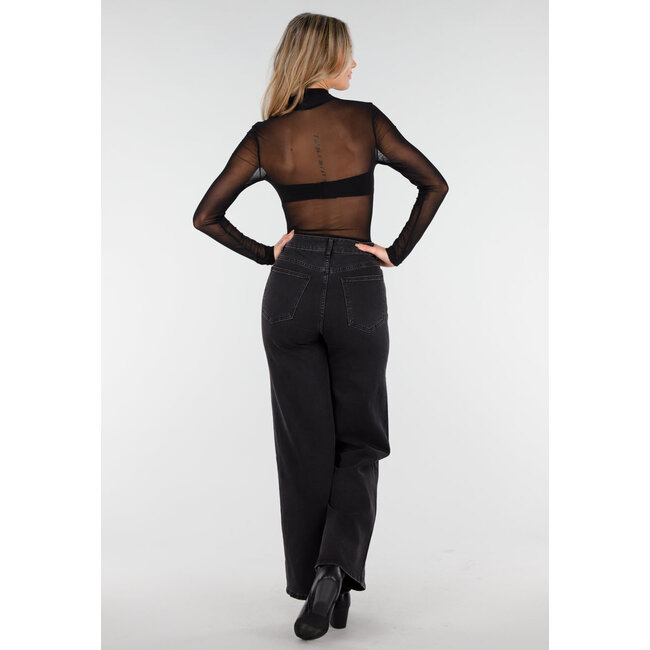 Schwarze High-Waist-Jeans mit weitem Bein und geradem Schnitt