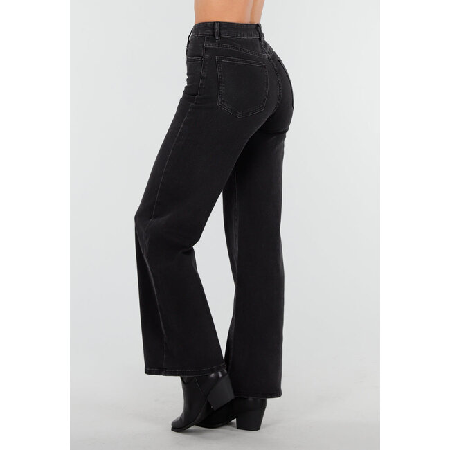 Schwarze High-Waist-Jeans mit weitem Bein und geradem Schnitt