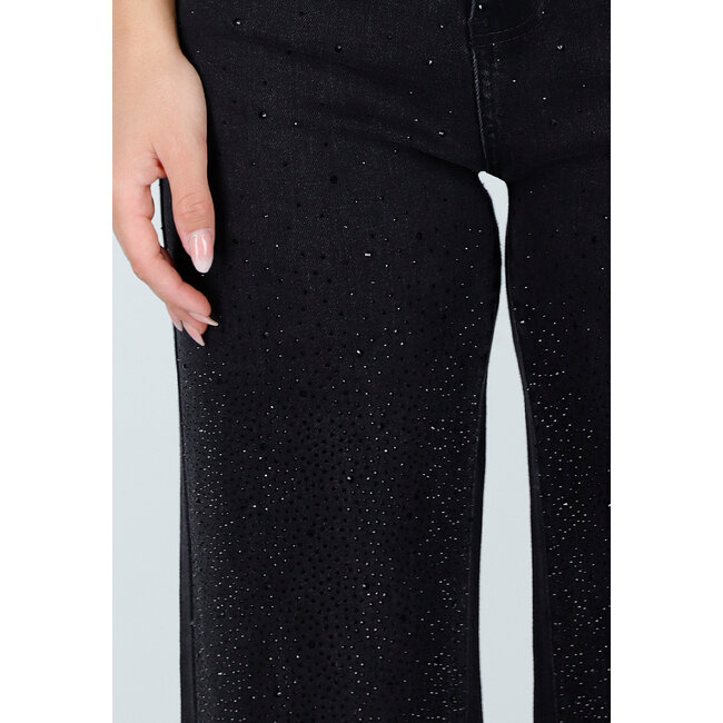 Schwarze High-Waist-Jeans mit weitem Bein und geradem Schnitt