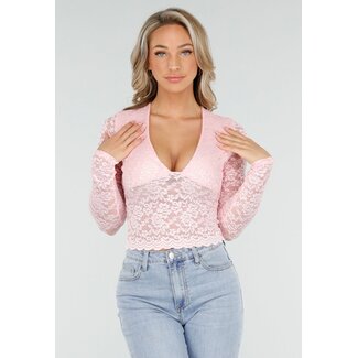 Hellrosa Spitzen-Stretch-Crop-Top