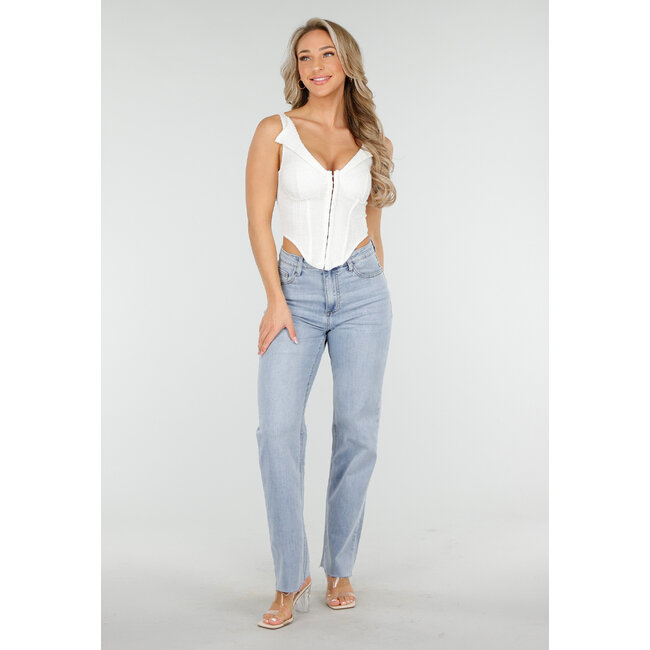 Weißes Korsett-Oberteil mit Struktur und V-Ausschnitt