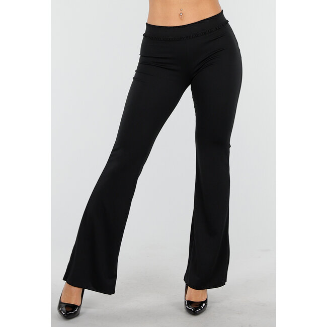 Schwarze Hose mit hoher Taille und ausgestelltem Bein und elastischem Bund