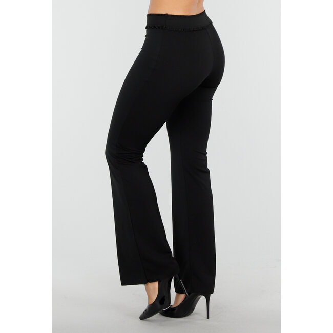 Schwarze Hose mit hoher Taille und ausgestelltem Bein und elastischem Bund