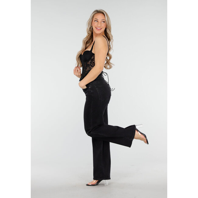 Schwarzes Spitzenkorsett-Oberteil mit Bügeln und gepolsterten Cups