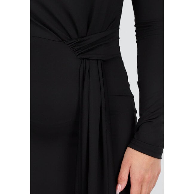 Schwarzes langes Kleid mit Schleifendetail und langen Ärmeln