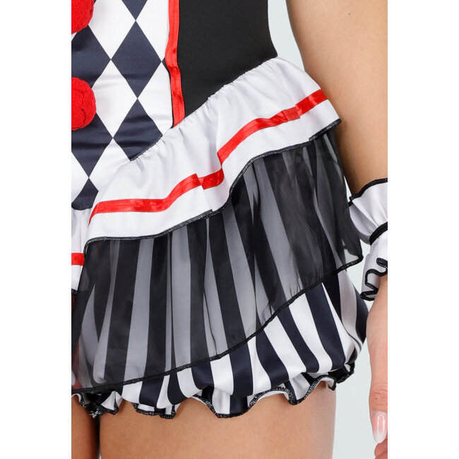 Harlekin-Kostüm mit Karomuster und Tüllrock, inklusive Hut und Strümpfen