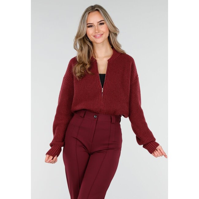 Bordeauxrote Strickjacke mit Reißverschluss
