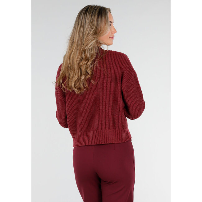 Bordeauxrote Strickjacke mit Reißverschluss