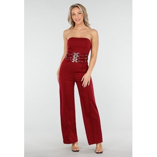 Bordeauxroter trägerloser Jumpsuit