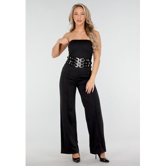Schwarzer trägerloser Jumpsuit