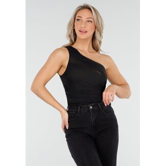 Schwarzes Mesh-One-Shoulder-Body