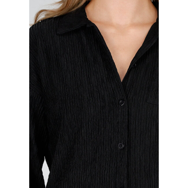 Schwarzes Stretch-Zweiteiler-Set mit locker fallender Bluse und gerader Hose