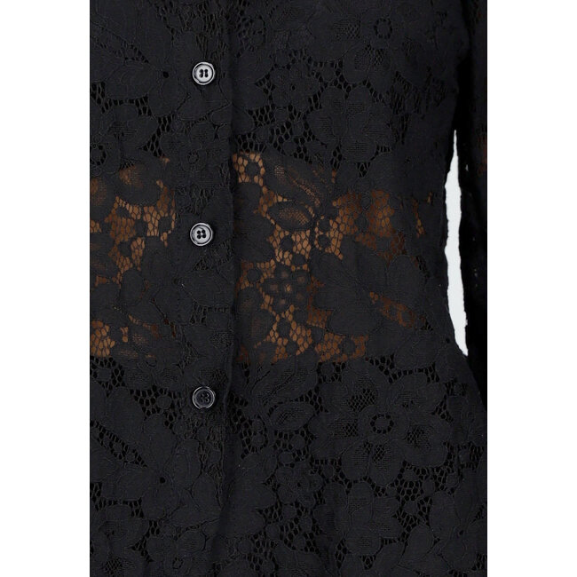 Schwarzes Spitzen-Zweiteiler-Set mit Bluse und Shorts