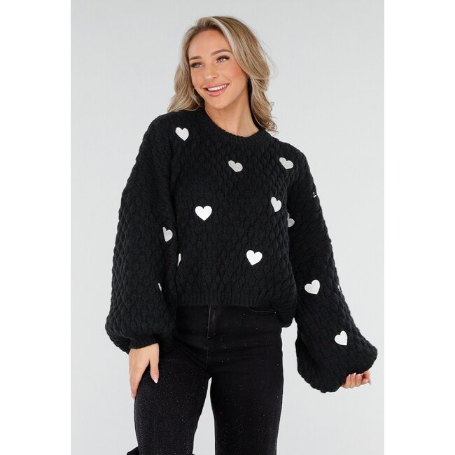 Schwarzes Sweatshirt mit Herzen