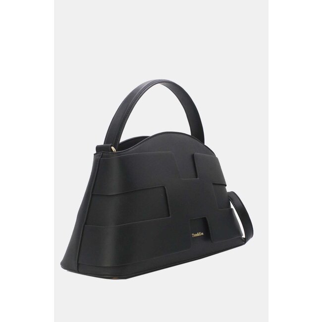 Schwarze Handtasche aus Kunstleder mit geometrischem Muster und abnehmbarem Schulterriemen